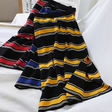 Контрастная трикотажная юбка с высокой талией, с длинным рукавом, один шаг, раздельная юбка, полосатая Сексуальная Повседневная офисная деловая юбка