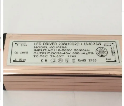 10pcs 20w Waterproof Integrated LED Driver Power Supply Constant Current AC110-265V 600mA over-load protect