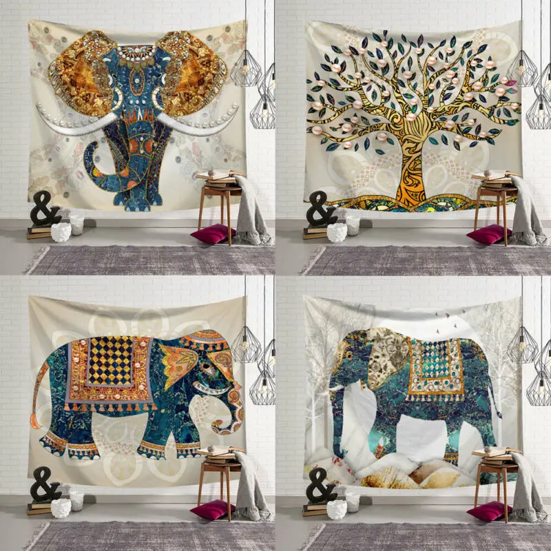 Британская индийская винтажная картина слона гобелен настенная Мандала покрывало в стиле хиппи пляжное полотенце