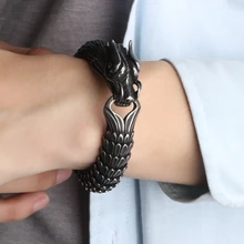 Панк-рок мужские байкерские браслеты для мужчин, винтажные хип-хоп черные браслеты из нержавеющей стали с драконом, цепочка для тела, браслет, ювелирные изделия 22 см