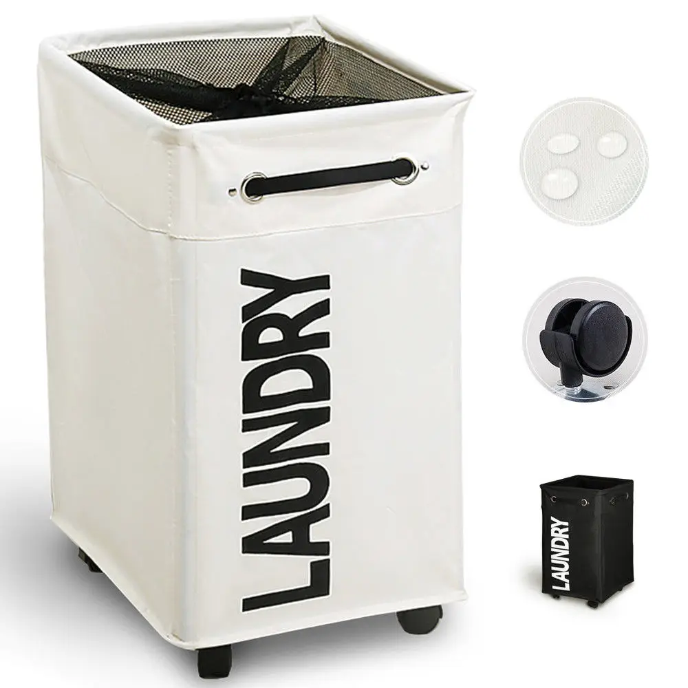 Large Laundry Hamper with Wheels Rolling Clothes Basket Stand with Storage Bin 