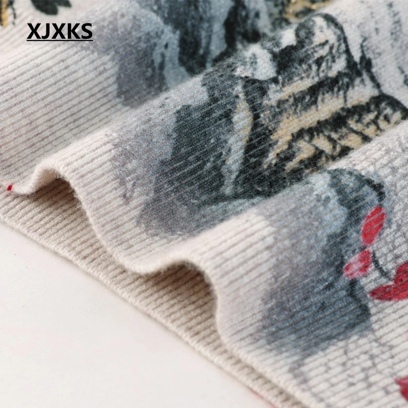 XJXKS осенне-зимняя одежда женские кашемировые Большие размеры Трикотаж Свитер винтажный Pull Femme большой размер чернильный принт свитер