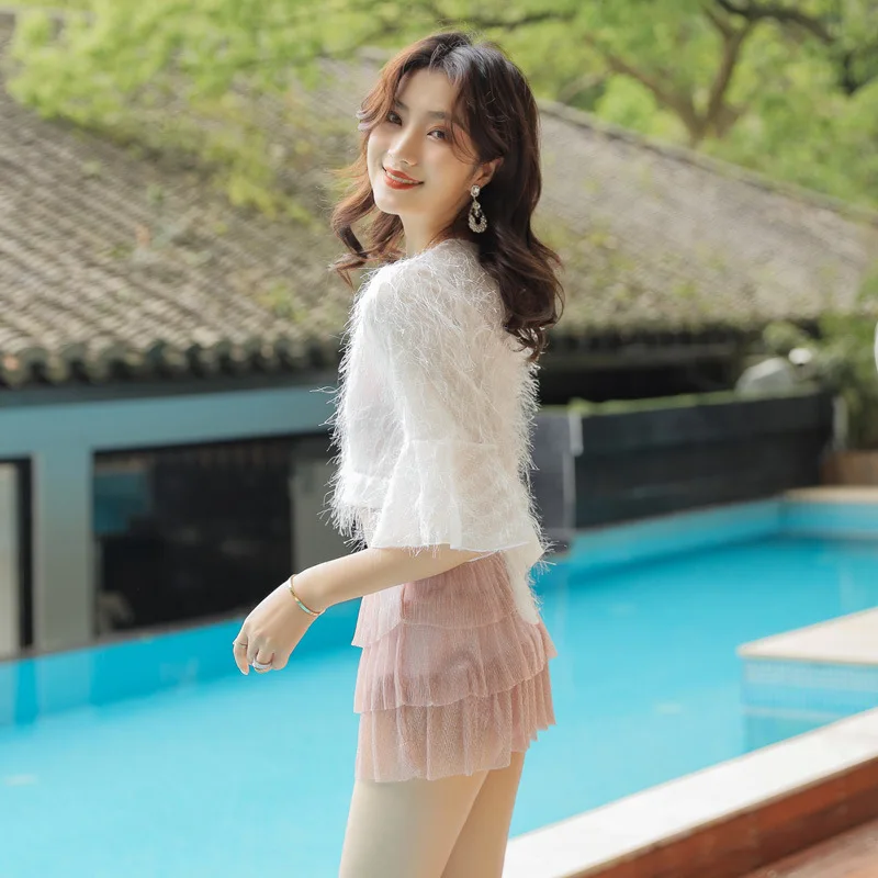 

Two-piece Swimsuits Women's Three-piece Set Bikini Beach Cover-up Skirt Slimming Boxer Belly Covering Island Holiday Tour Bathin