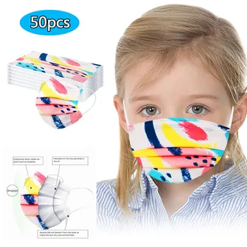 

50/100pcs Kids Colorful Disposable Mask 3ply Non-woven Meltblown Children Ear Loop Dustproof Mascararilla Masque Mondmasker
