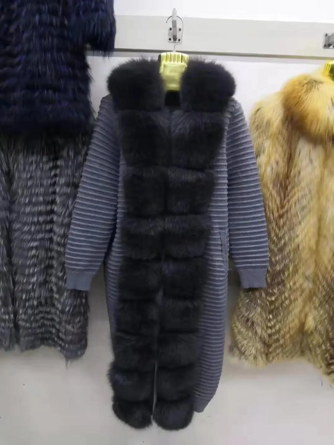 Discount EIFURKOP Women real fur coat genuine wool knitting with fox collar warm winter coat real fox fur coat winter long outerwear 5