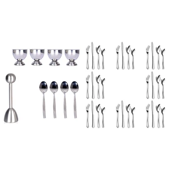 

Quiche Biscuit Top Cover Set Soft Hard Baked Egg Separator Holder with Cutlery Set, 32 Pcs Stainless Steel Flatware Sets