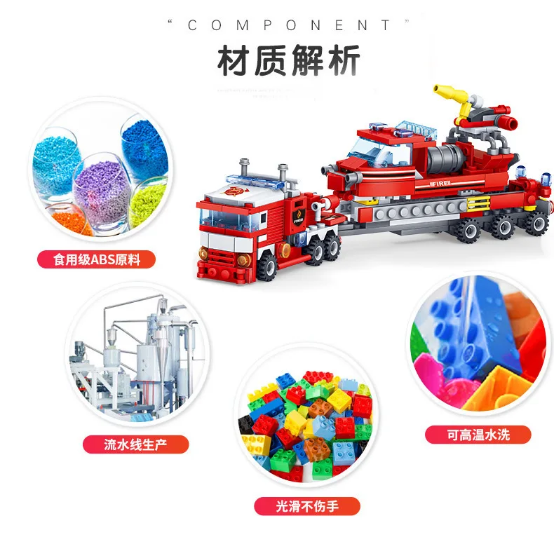 

KAZI 80512 City Firefighting 4-in-1 Firefighting Heavy Duty Freight Truck Children'S Educational Assembled Inserted Building Blo