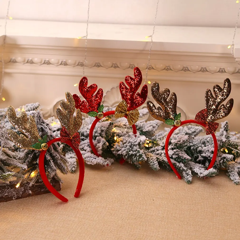 Рождественские украшения рога с пряжкой на голову, рассыпчатая пудра, длинные рога, детский праздничный показ, Рождественская повязка на голову