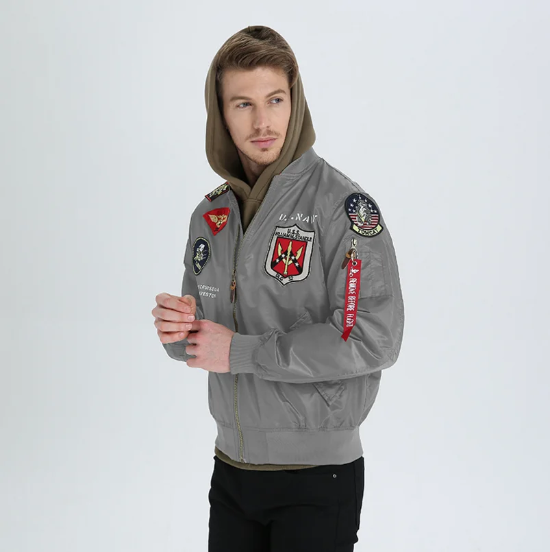 Зимняя винтажная верхняя уличная одежда в стиле хип-хоп, пальто в стиле милитари, одежда летчика в стиле панк, куртка пилота для мужчин - Цвет: Grey