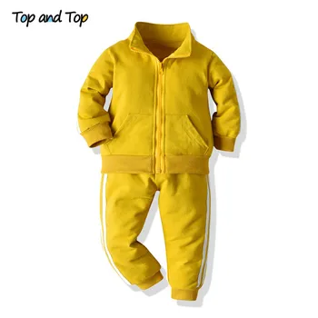 

Top and Top Fashion Cotton Unisex Baby Casual Clothes Set Zipper Sweatshirt Coat+Trousers Outfits Striped Sportwear Bebe Kids
