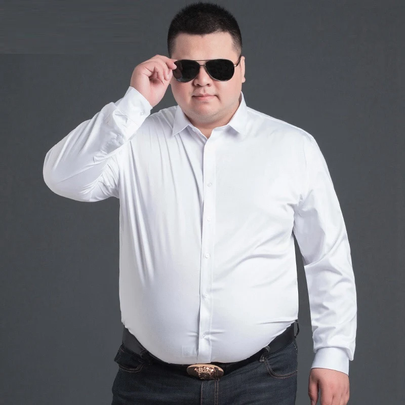 Высокое качество плюс большой размер большой 6XL 8XL 9XL 10XL рубашка с длинными рукавами мужская хлопковая формальная белая черная офисная свободная Однотонная рубашка