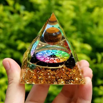 

Handmade Tiger Eye Crystal Sphere Orgone Pyramid 60mm Chakra Obsidian Reiki Energy Healing Orgonite 101 200g 6cm