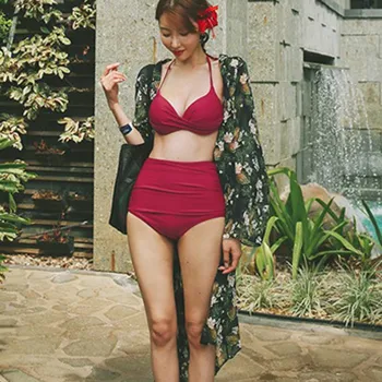 

Sexy Bikini Set New Women Solid Bathing Suit Swimwear Summer Beach Wear Female High Waist Red Halter Swimsuit Biquini 2020 #T2G