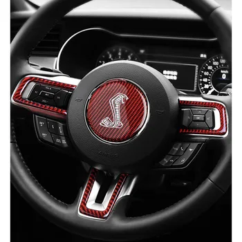 

Interior Car Steering Wheel Cobra Shelby Horse Logo Emblem Carbon Fiber Sticker Car Styling For Ford Mustang 2015-2019