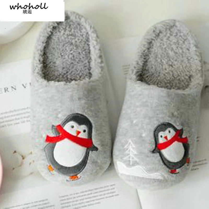 Winter Dance Scarf Penguin And Slipper Lovers Waterproof Indoor Floor Thermal Plush Home Shoes Women Slippers