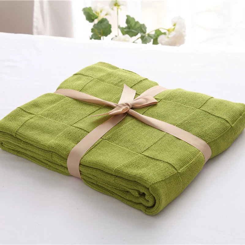 Хлопковое акриловое вязаное одеяло NarwalDate окрашенное в клетку повседневное для