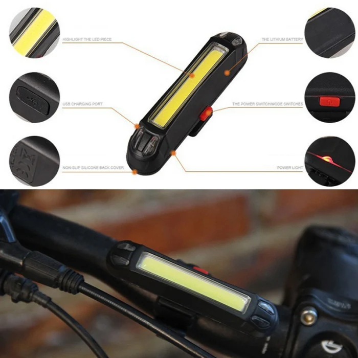 Bicycle Tail Light Bicycle Light Waterproof USB Charging Bicycle Light Mountain Bike LED Warning Light FOU99