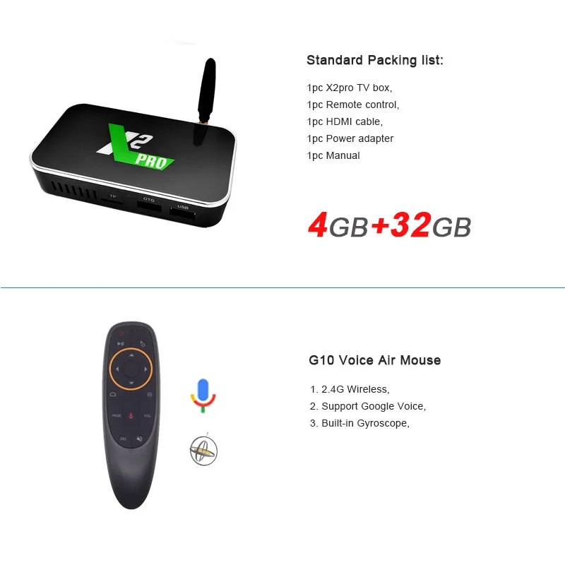 Ugoos X2 Pro Android 9,0 tv Box Amlogic S905X2 DDR4 4 ГБ 32 ГБ Smart tv Box 2,4G 5G WiFi 4K медиаплеер X2pro - Цвет: 4G 32G add G10