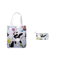 New Ideas 2pcs Canvas Bag And Coin Purse Women Funny Lovely Cartoon Panda Print Lady Wallet With A Zipper Shopping Bag Fashion