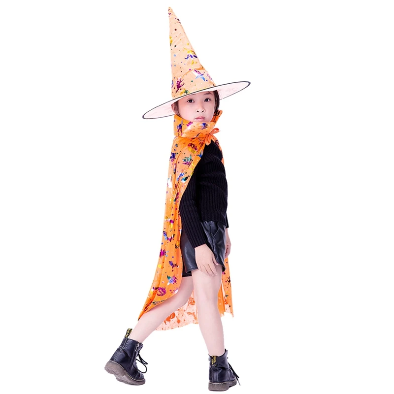 

Halloween Childrens'Cloak Cape Masquerade Costume Wizard Witch Cloak Cape Robe And Hat For Show Play