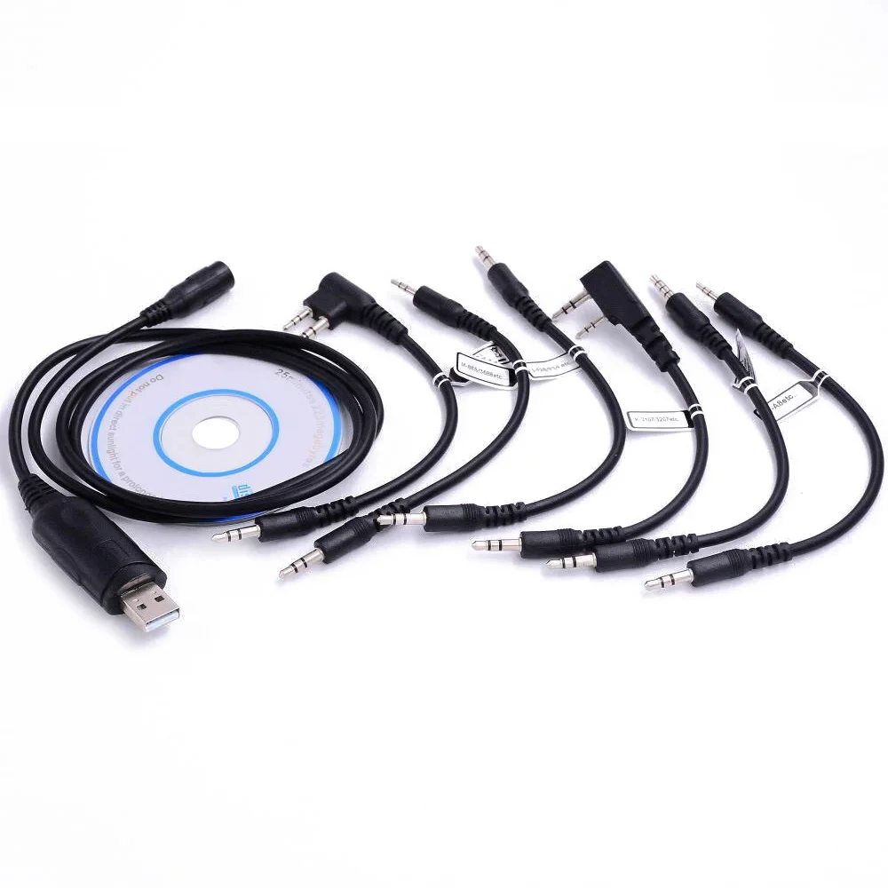 6 in 1 Programming Cable Ham Radio With CD For Motorola Baofeng Kenwood 3