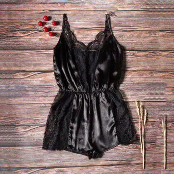 

Women's Jumpsuits Sexy Hollow Out Lace Perspective Onesies Blackless Lingerie Pajama Fashion Bodysuits Sleepwear