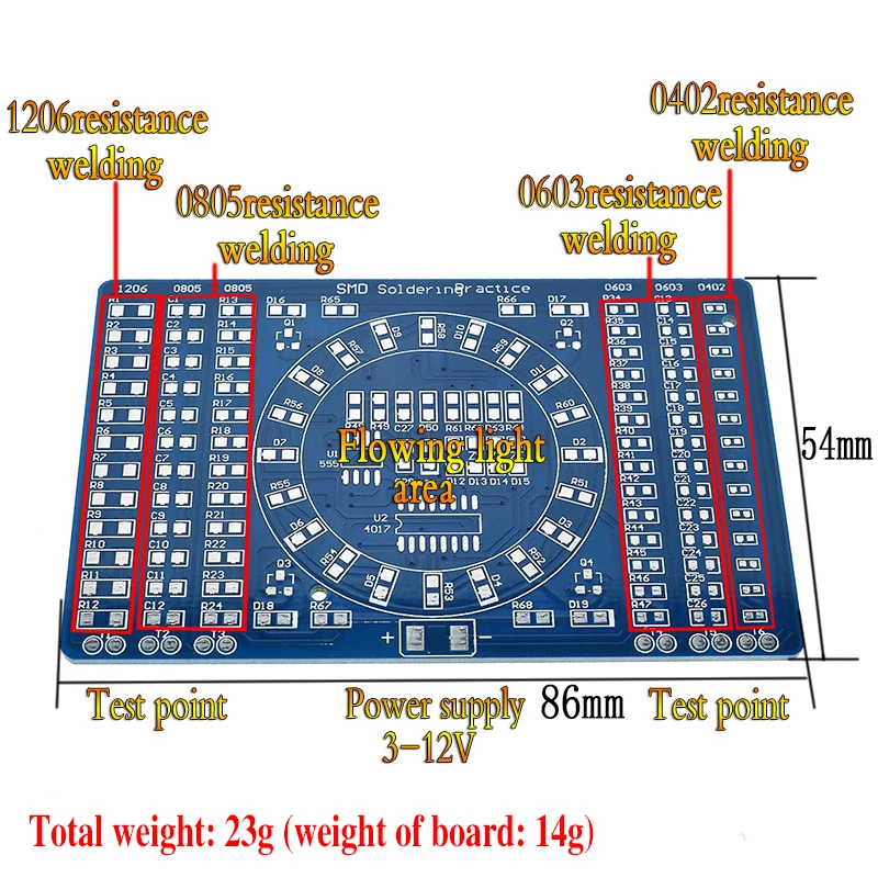 CD4017 вращасветодиодный светодиодная SMD NE555 паяльная тренировочная доска набор