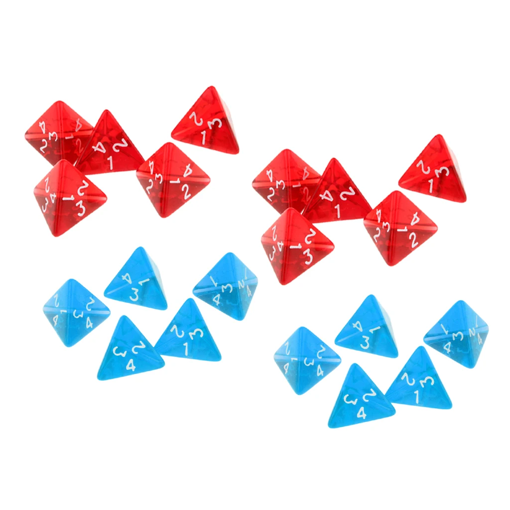 Pack Of 20 Acrylic Multi-Sided Dice D4 D&D RPG Cup Game Polyhedral Dice Set Blue Red