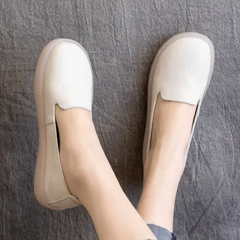

Soft Loafers Women Shoes Leather White Casual Flats For Women Genuine Leather Low Heels Lazy Shoes Women Flats Handmade Size 41