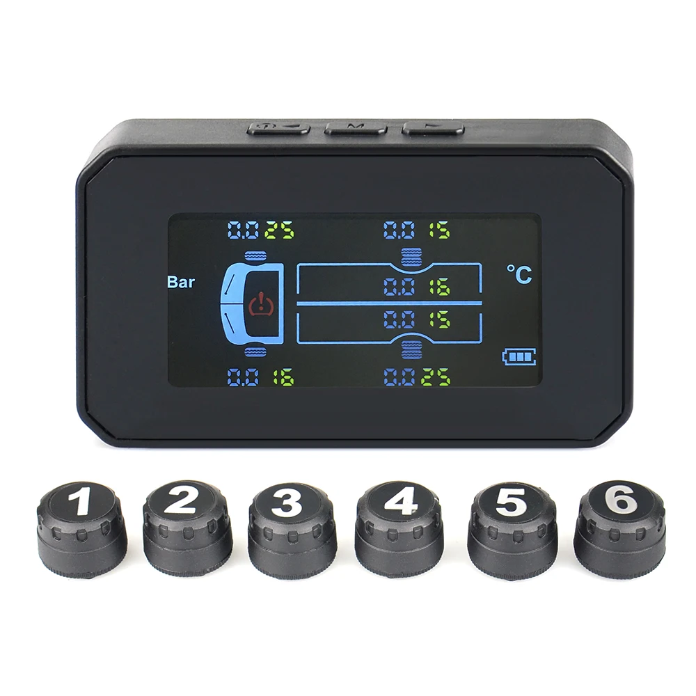 For Truck Car TPMS Tire Pressure Monitoring System 6PCS External Sensor LCD Color Screen Monitoring Tire Pressure Range