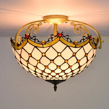 

e27 LED Tiffany Colorzied 42cm Designer Round Lamparas De Techo Ceiling Lights.LED Ceiling Light.Ceiling Lamp For Foyer Bedroom