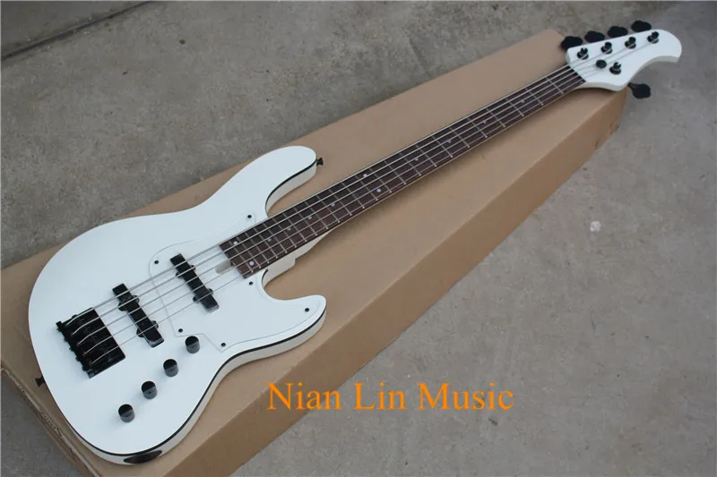 

5-String Bass Guitar,White Color Body with Black Hardware,Black Binding,Rosewood Fingerboard with 24 Frets,can be Customi