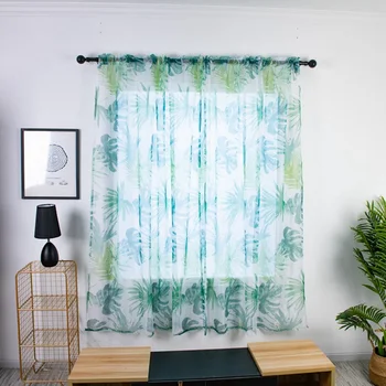 

Rod Pocket Living Room Thin Clear Curtain Sheer Window Curtain Bedroom Palm Leaves Printed Drapes Rideaux Gordijnen Window Tulle