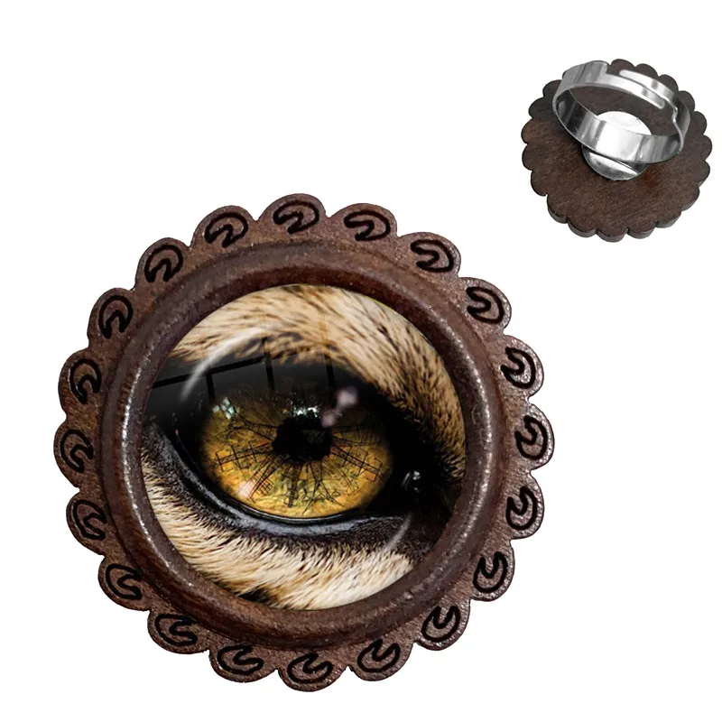 1PC Dragon Eyes Glass Cabochon Wood Rings Animal Snake Owl Cat Tiger Jewelry For Women Men Fashion Gift | Украшения и аксессуары