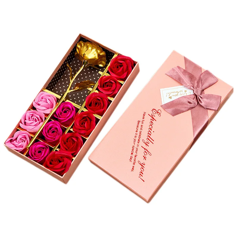 

Big deal Valentine'S Day Gift 24K Gold Plated Rose Flower+12Pcs Soap Flower Romantic For Lover Girl Friend Christmas Gifts Pink