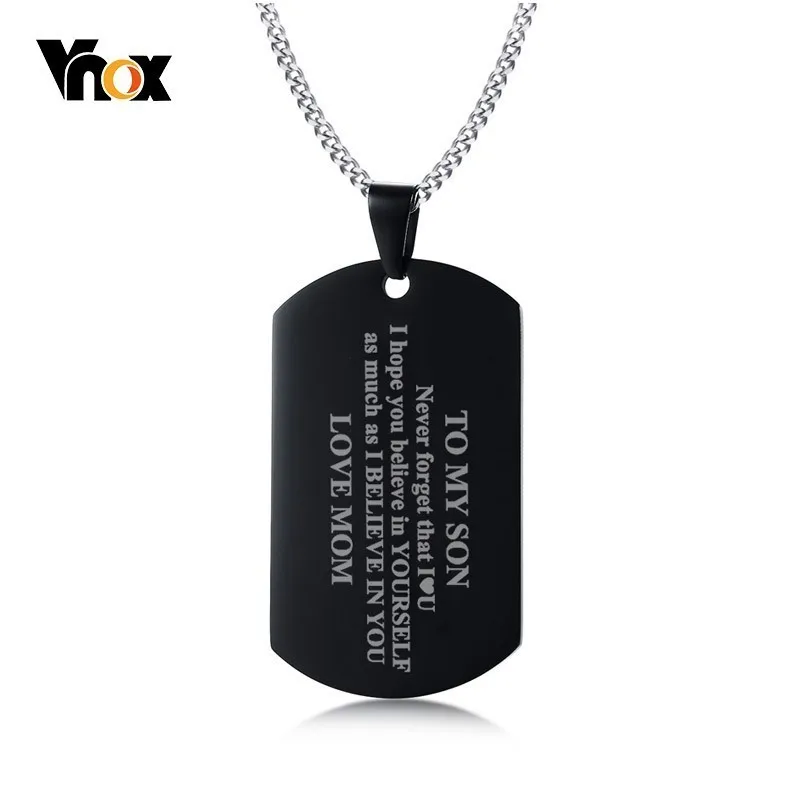 

Vnox To My Son Never Forget That Mom Dad Always Love You Dog Tag Pendant Necklace Courage Christmas New Year Gifts for Boy Men