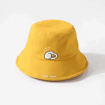 Yellow Всесезонная мягкая Рыбацкая шляпа с Круглым Верхом для девочек, японская маленькая свежая шапка для отдыха с милым рисунком утки, шляпа от солнца для улицы - Цвет: Yellow