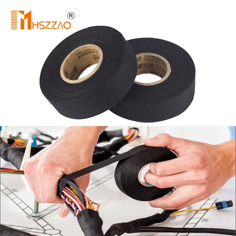 Arnés de cableado automotriz, cinta de tela, antisonajero, Universal, negro, franela, Cinta de fieltro autoadhesiva, largo 15M/25M