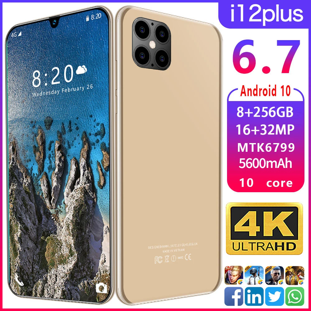 

Mobile Phones i12 Plus 6.7 inch network 8GB RAM 256GB ROM Octa Core 4 Camera Snapdragon 855 2020 smart phone wholesale