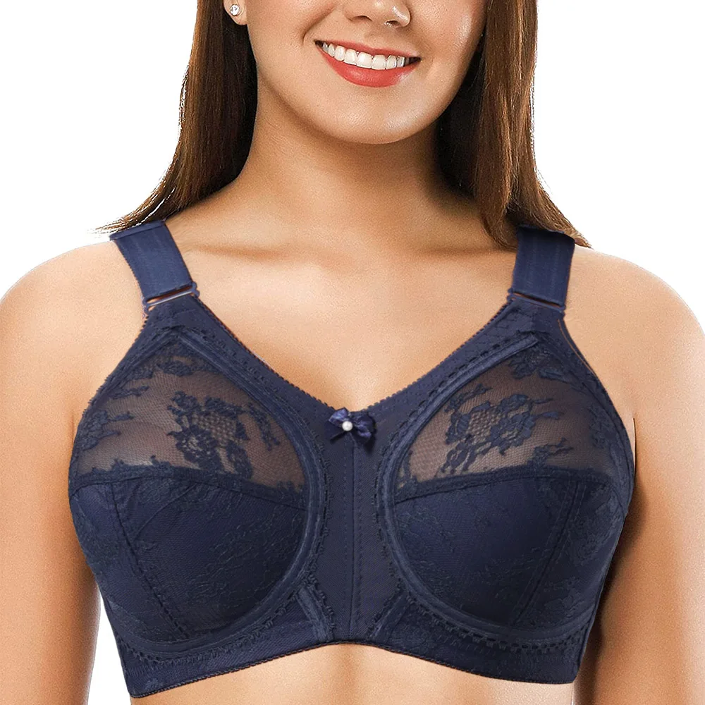 Sexy Blue Lace Mesh Bra Women Wire Free Embroidery Sexy