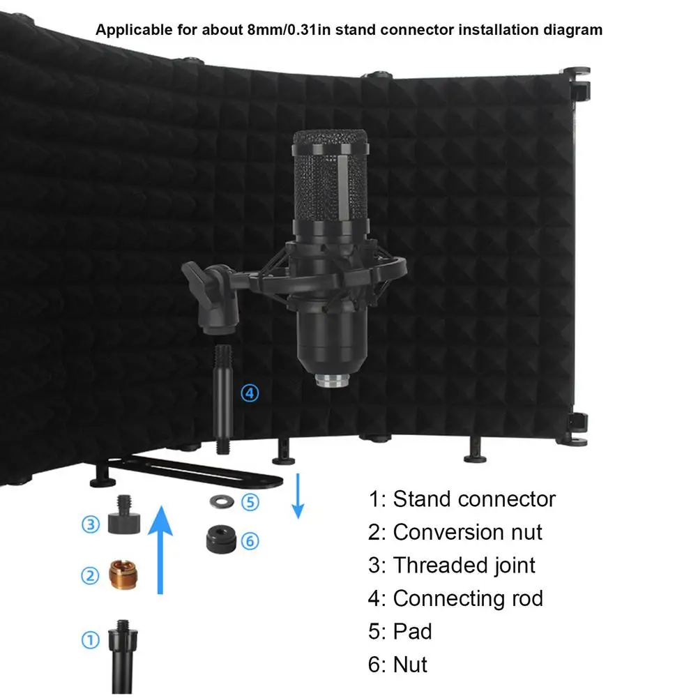 3/5 Panels Adjustable Microphone Isolation Shield Cover Wind Screen Pop Filter Foldable For Studio Mic Recording Soundproofing