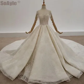 شراءSoAyle لامعة كريستال فستان الزفاف بدون حمالات قصيرة الأكمام الكرة ثوب الزفاف 2020 Vestido De Noiva