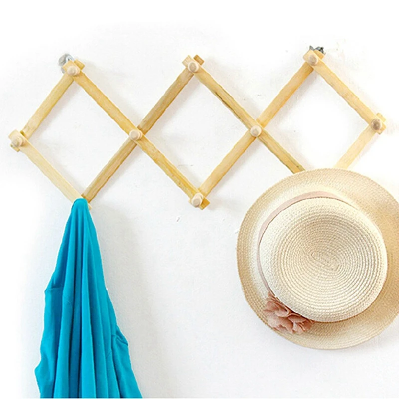 Accordion Wall Hanger 10 Hooks Pack Of 2 Natural Wood Wall Mounted Expandable Accordion Peg Coat Rack Hanger 2 Pack