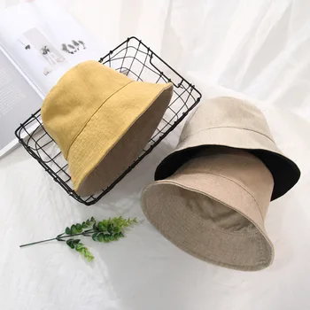 

Fisherman's hat han edition chun xia new double-sided sunshade hat female cotton hemp solid color basin hat male sunblock hat