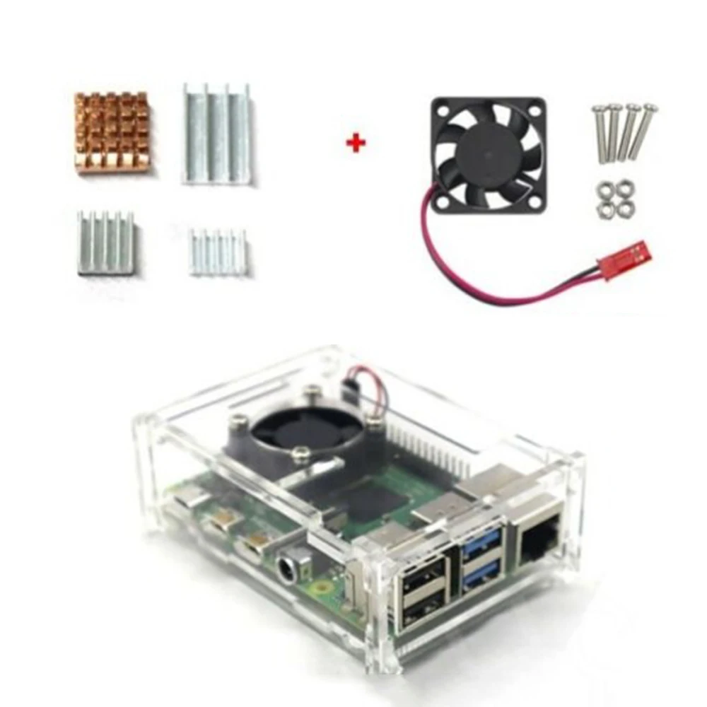 Для Raspberry Pi 4 Модель B Акриловый чехол Корпус с охлаждающим вентилятором радиатора