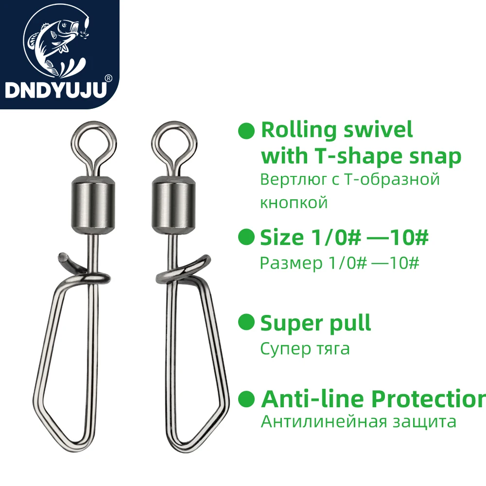 

DNDYUJU Fishing Connector Rolling Swivels with T shape Snap 2#-10# For Fishhook Lure Tackle Carp Fishing Accessories Tackle