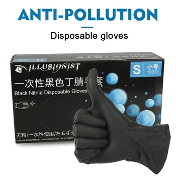 

100Pcs Black Disposable Tattoo Gloves Nitrile Waterproof Powder Free Ambidextrous Finger Textures High Elasticity