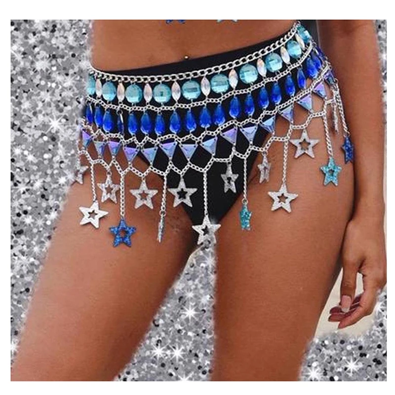 

Boho Tassel Waist Chains Belly Dance Summer Beach Body Jewelry Fashion Belts Punk Rhinestone Skirts Women Bikini Accessories