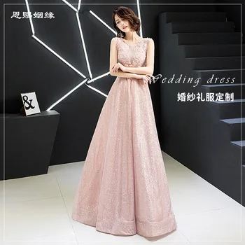 

2020 Europe and America Pink Sequins Sexy Bridesmaid dress host Party evening dress Strap design