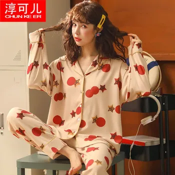

Autumn winter Pajamas Sets 100% Cotton Sleepwear Women Home Clothes Pyjamas Female Nightwear Plus Size Night Suit Pijamas Mujer